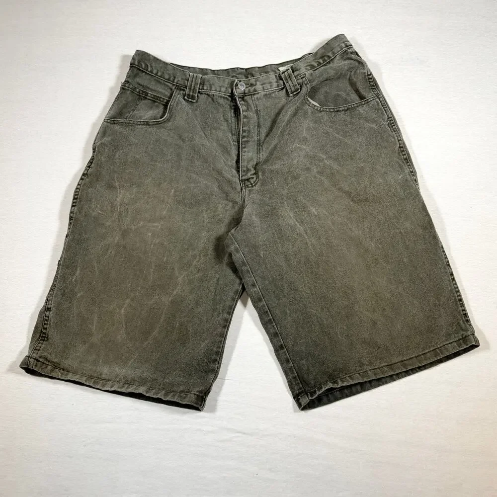 Y2K Faded Black Denim Baggy Jorts Shorts Size 40 Mexico Skater Long 100% Cotton